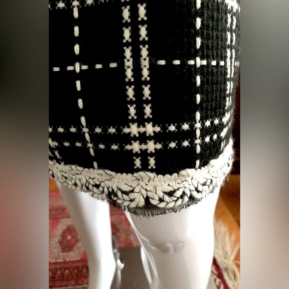 Black & white plaid mini wool blend pencil skirt white lace at finish line US 12 - Picture 2 of 11